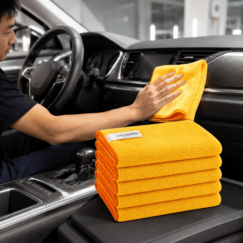 Kit 5 Panos de Microfibra Autoamerica Premium Amarelo 40x60cm 350GSM Detalhamento Auto