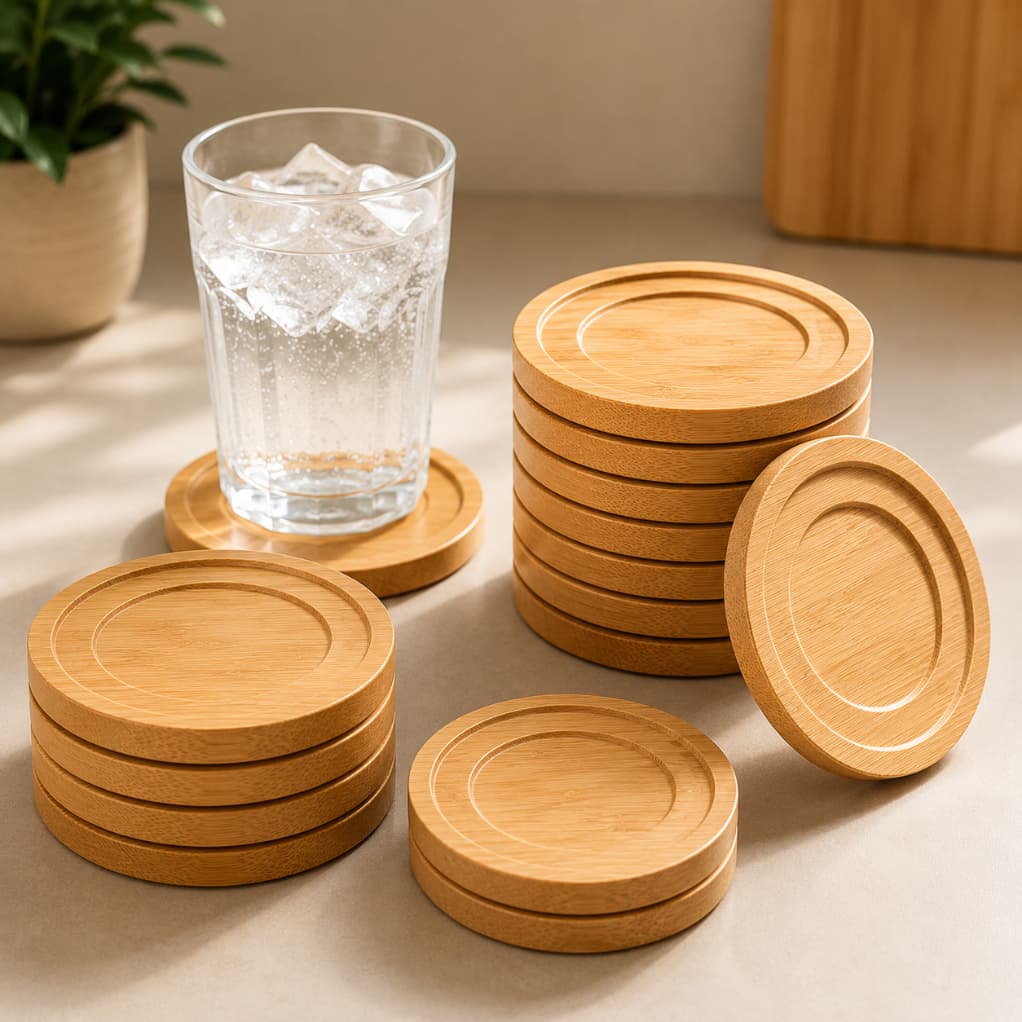 Porta Copos Bambu Redondo Kit Suporte para Copo Mesa Posta