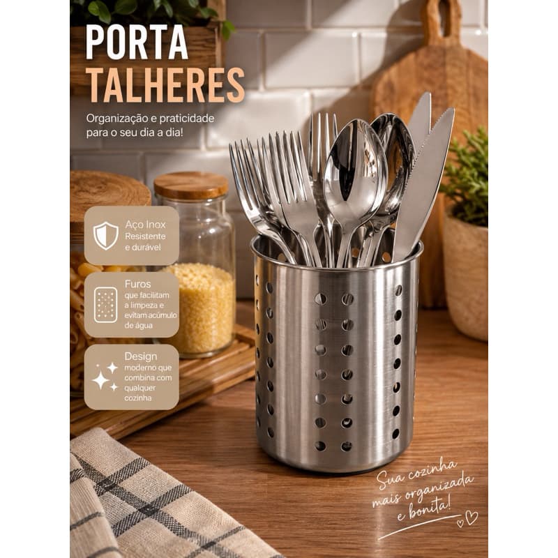 Porta Talheres Aço Inox Organizador de Utensílios Cozinha Escorredor Colheres Garfos Facas Porta Conchas