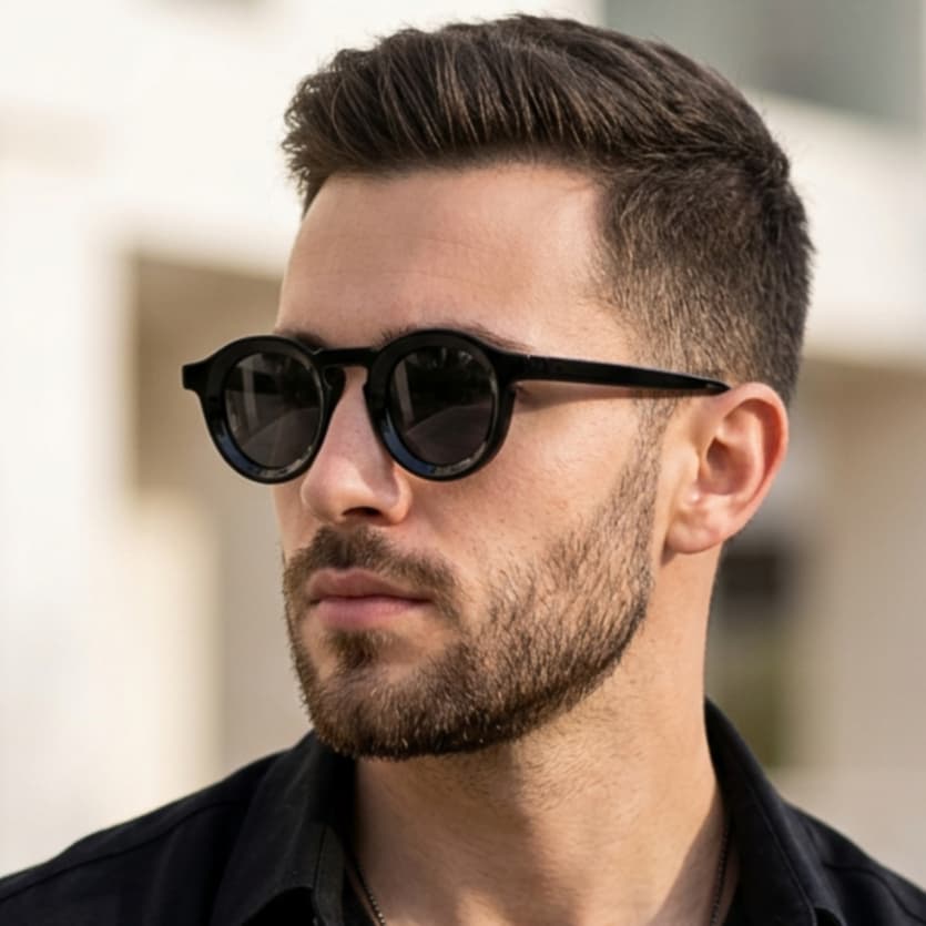Óculos de Sol Masculino Redondo Retrô Vintage Tendência Casual UV400 Acetato Premium Elegante