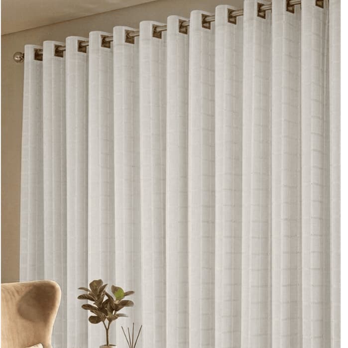Cortina 5,00x2,80 Microfibra C/voil Xadrez Quarto Ou Sala