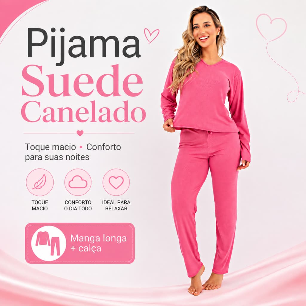 Pijama Inverno Quentinho Longo Feminino Inverno Suede Canelado Roupas de Dormir