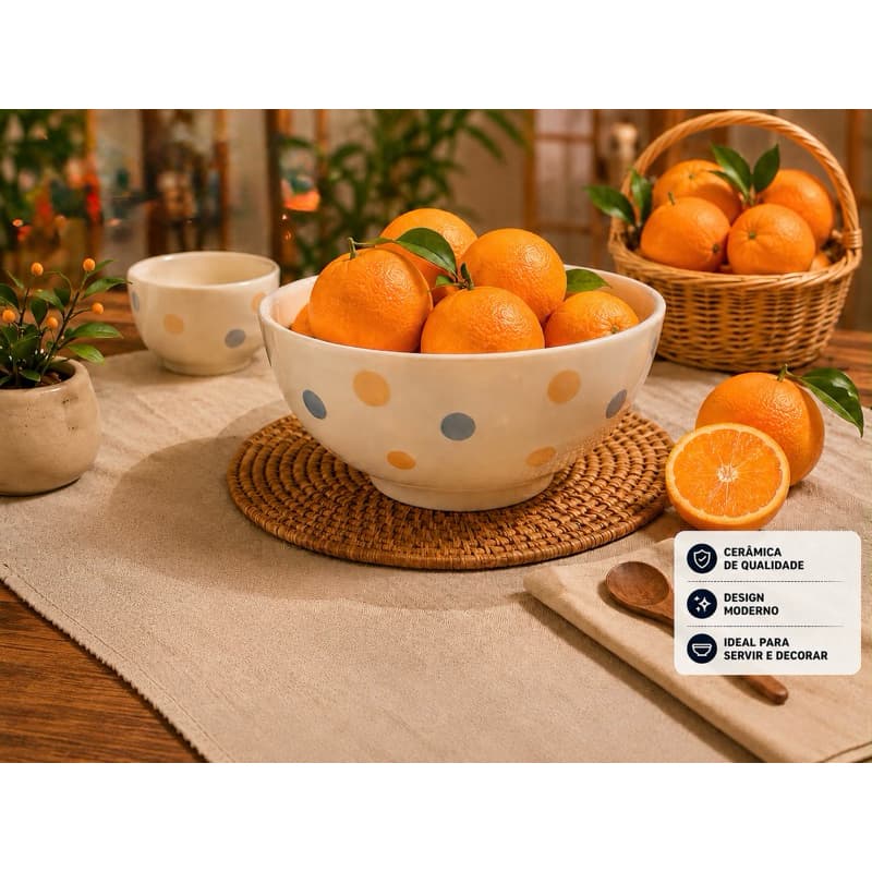Tigela de Cerâmica Bolinhas 20x9 cm – Elegância, Qualidade e Versatilidade para Sua Mesa