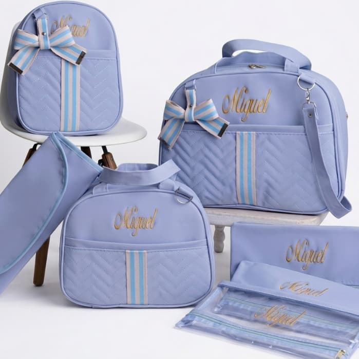 Kit De Bolsa/Mala Maternidade Personalizado Nome Do bebê Com 7 Peças
