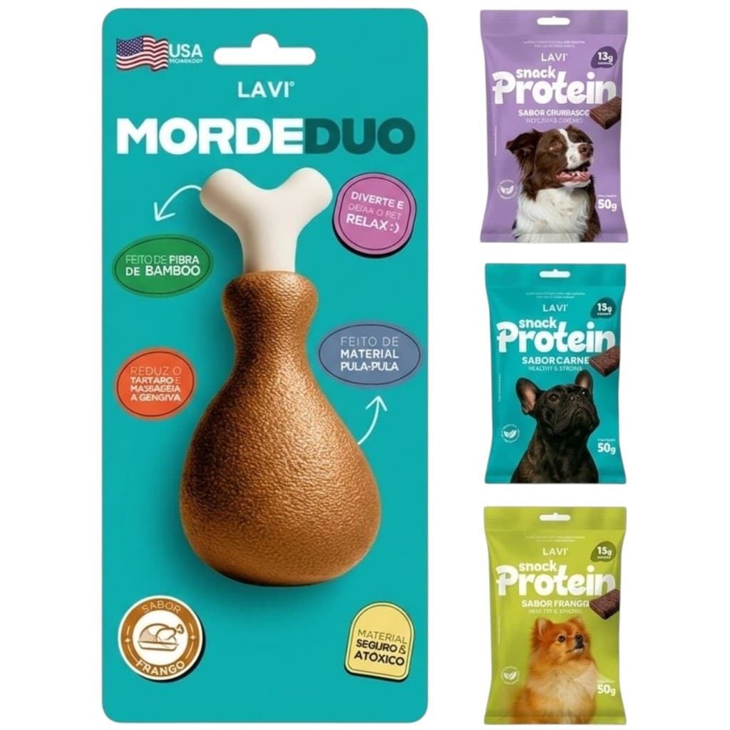 Brinquedo Mordedor Cachorro Interativo antiestresse de roer Fibra De Bambu + 3 proteínas brinde