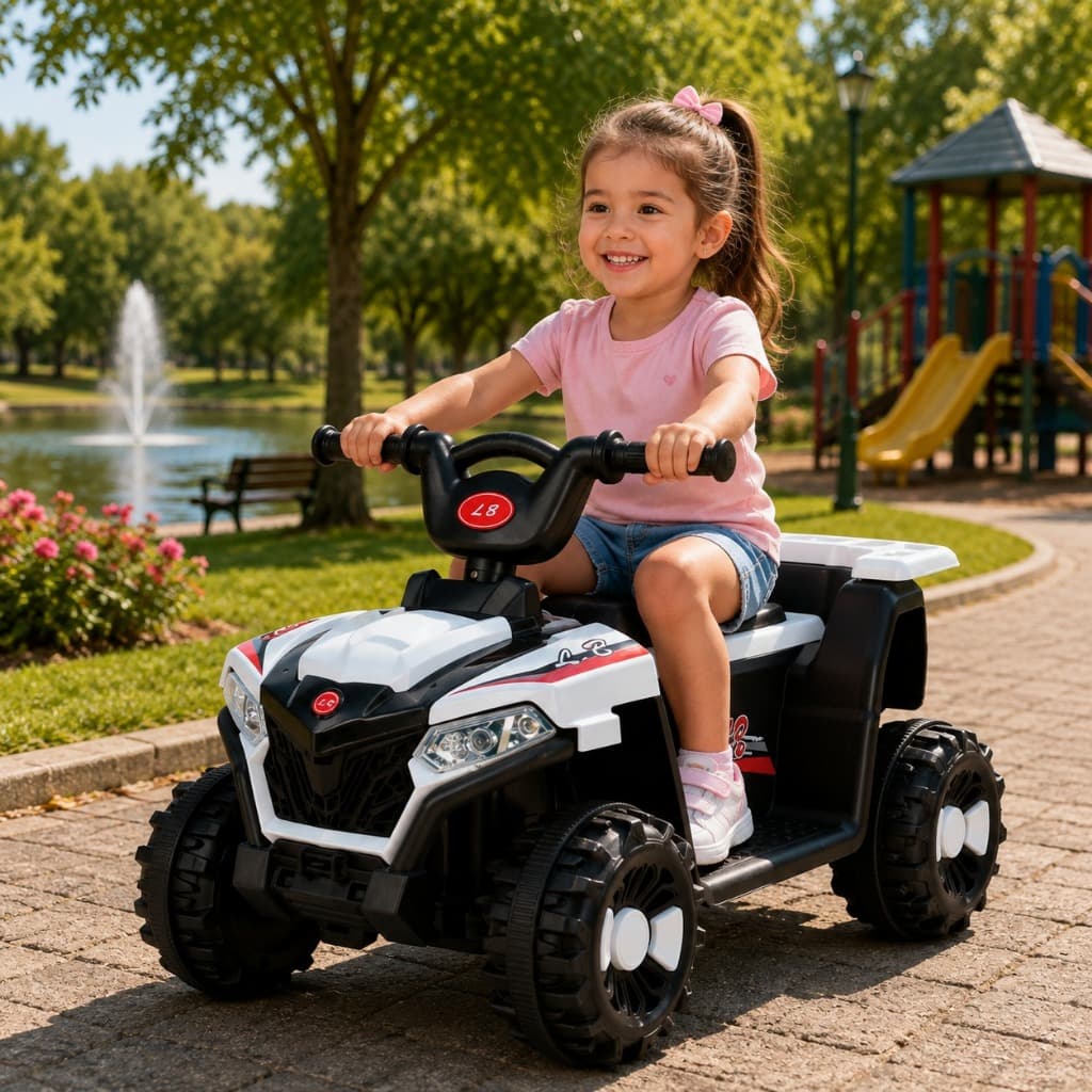 Carrinho de Passeio Eletrico Infantil Zippy Toys 6V Quadriciclo Com Luzes e Musicas Menina e Menino