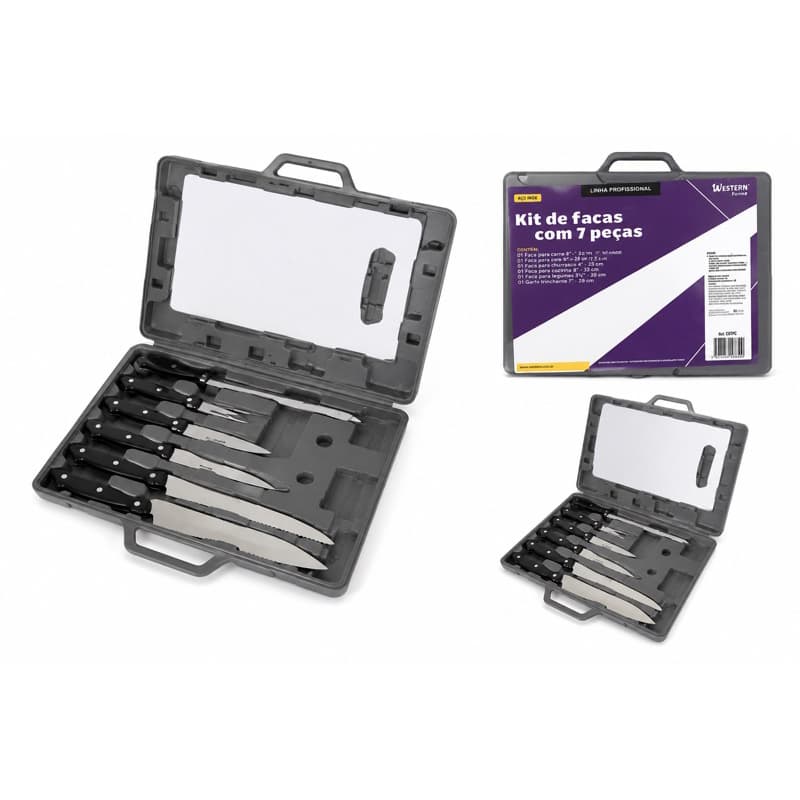 Kit de Facas Western Home 7 Peças Aço Inox com Estojo Profissional