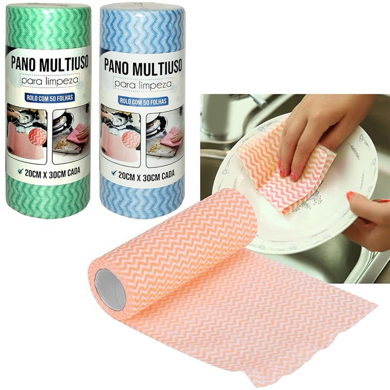 CORES ALEATÓRIA - PANO DE LIMPEZA DE POLIESTER PERFEX REUTILIZAVEL ROLO MULTIUSO 50 FOLHAS 30X20CM