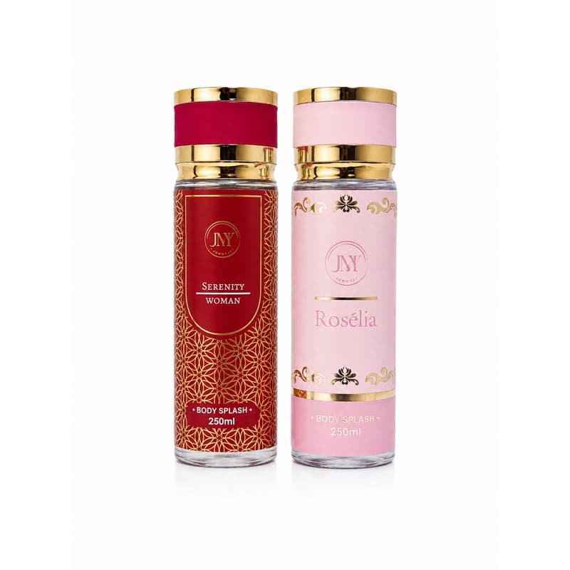 KIT 2 BODY SPLASH FEMININO 250ML – SERENITY WOMAN ÁRABE + ROSÉLIA FLORAL – FRAGRÂNCIAS ELEGANTES E MARCANTES