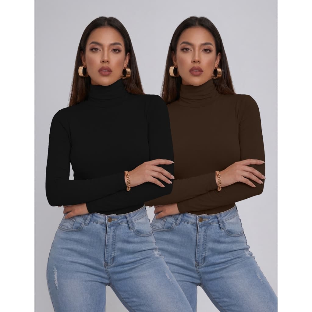 Kit 2 Blusa Cacharrel Feminina Gola Alta Manga Longa Inverno Segunda Pele Premium Promoção