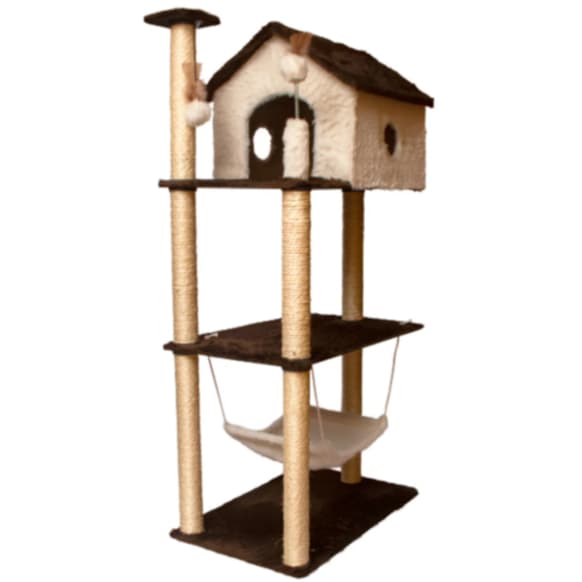 Arranhador Casinha para Gatos 3 Andares Com Rede Brinquedo Torre Poste Sisal Cama
