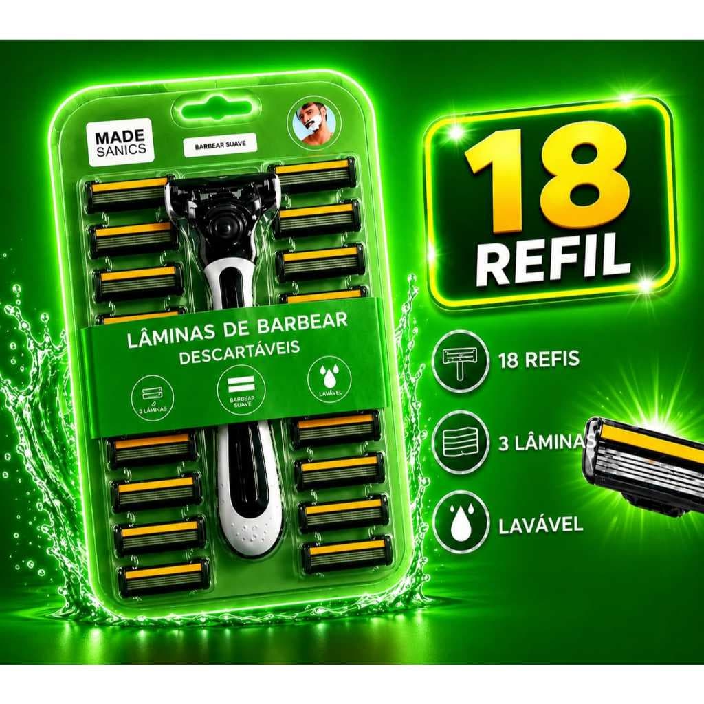 Aparelho de Barbear com 18  Refil Lâminas Tripla de barbear Descartáveis Reutilizáveis Afiadas De Longa Duração