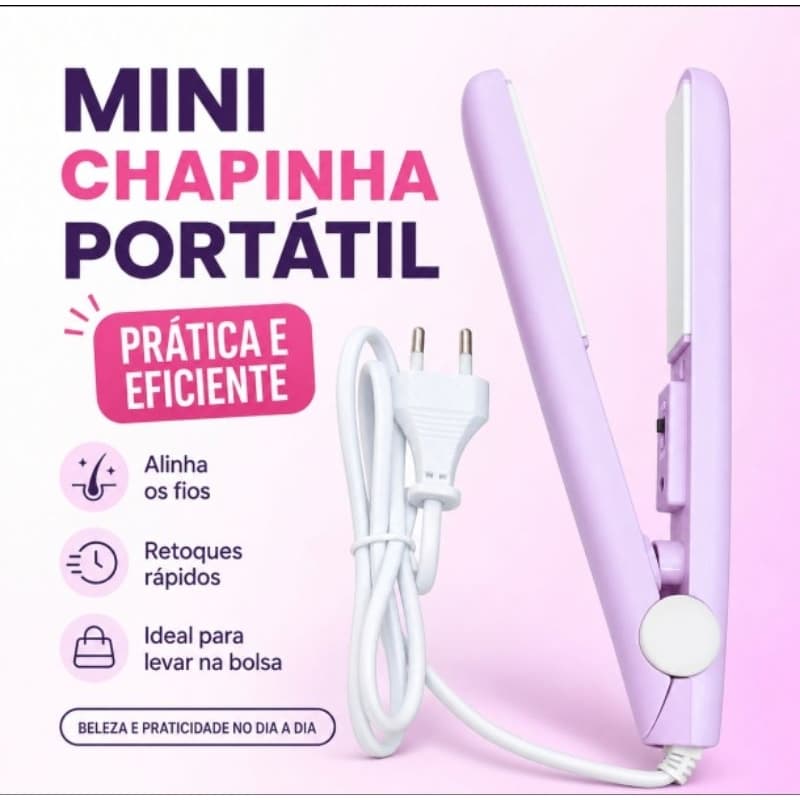 Mini Prancha de Cabelo Portátil Bivolt com Case Cerâmica Rápida