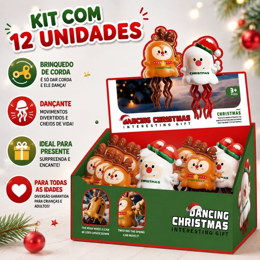 Brinquedo Dançante Natalino de Corda Anda e Dança Papai Noel Rena Infantil Funny
