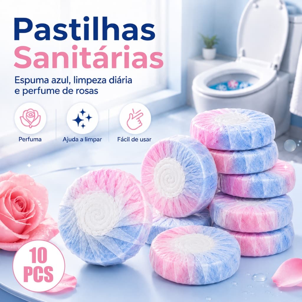 Pastilhas Sanitárias Para Vaso Sanitário 10 Unidades Perfume De Rosas Limpeza Automática