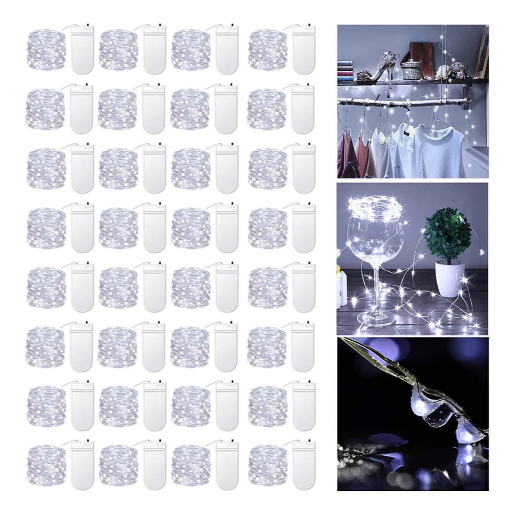 Kit com 10/20/30/40 Fios de Fada 2 Metros Led Para Decoração Festa Arte Presente Ambiente Decorado