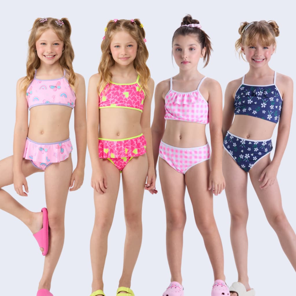 Conjunto Praia Infantil UV50+ Menina Regatinha e Babados