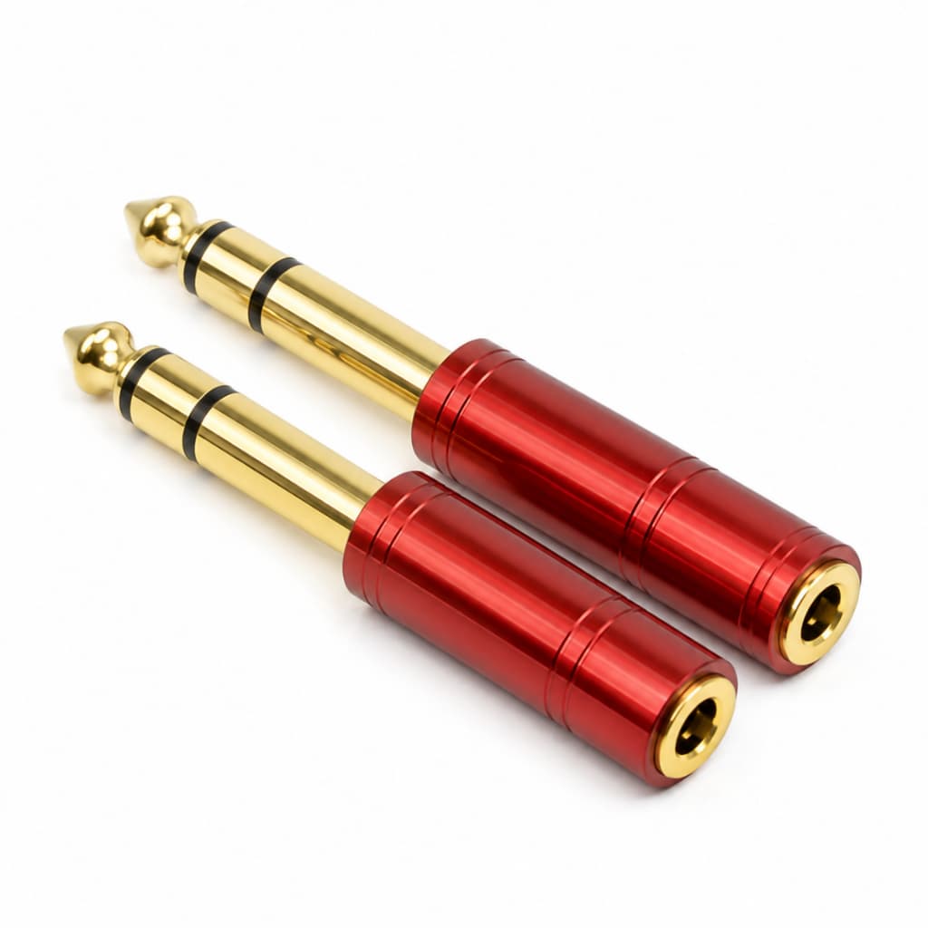 Kit 2 Adaptador P2 Fêmea x P10 Macho Bertô, Corpo em Alumínio Anodizado Vermelho Estéreo Encaixe Firme sem Ruído