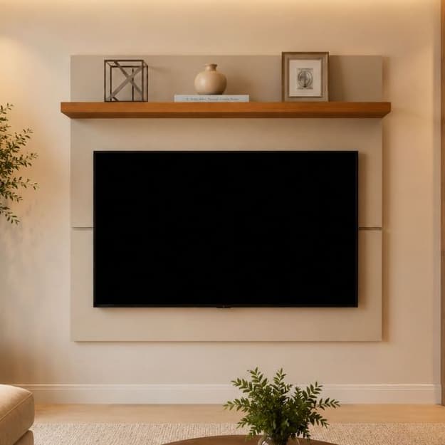 Painel para Televisão 43 Polegadas Estante Sala de Estar Prateleira Off-White/Freijó