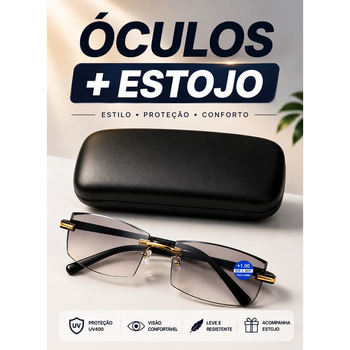 Óculos Anti Raio Azul Leitura + Estojo (+1.00 até +4.00 Graus) Anti Raio Azul/ Anti Reflexo / Filtro Azul / Gamer