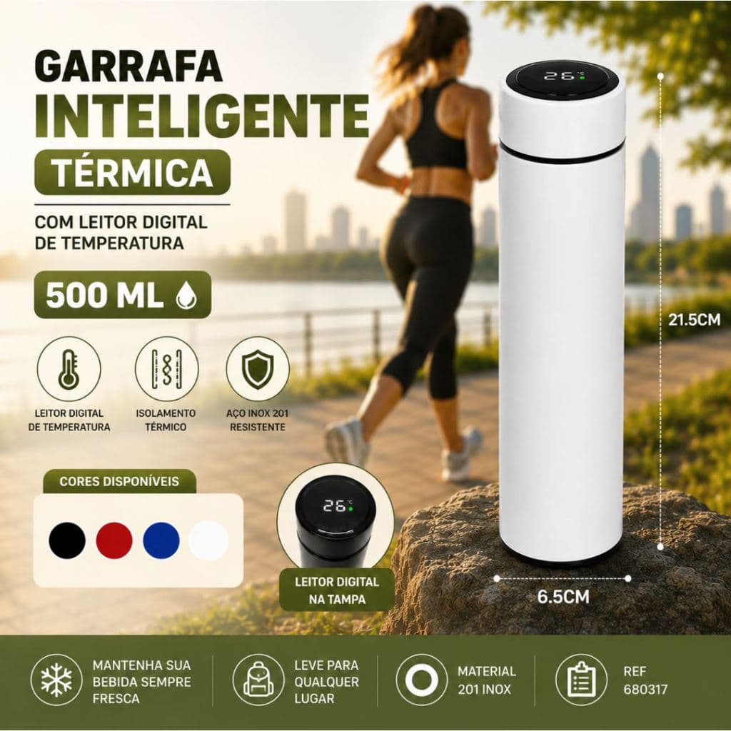 Garrafa Térmica Aço Inox Com Led Termômetro Digital - 500 ML - Várias Cores Escolha a sua