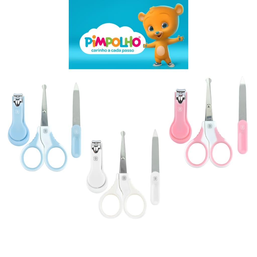 Kit Higiene Infantil Bebê Pimpolho 3 peças Cortador Tesoura Lixa