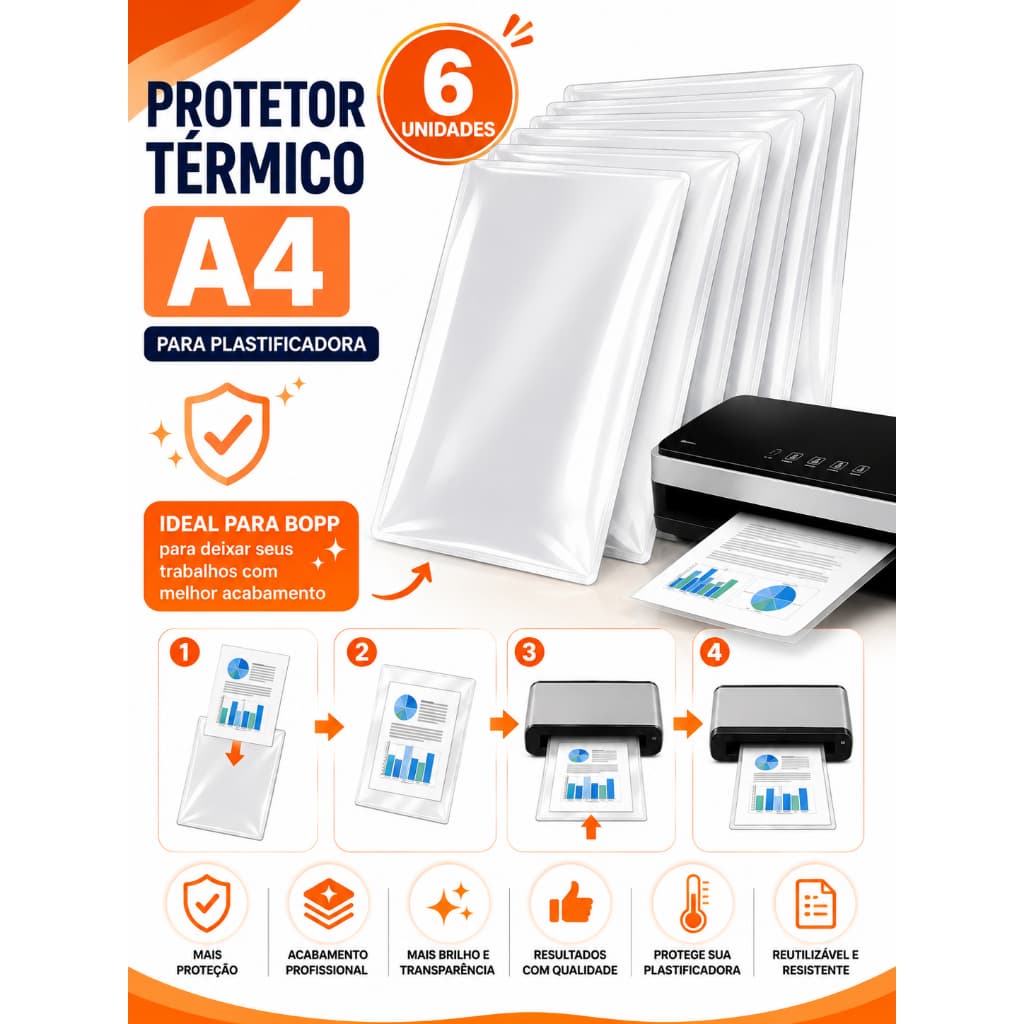 Kit Protetores Térmicos A4 para Plastificadora | Ideal para BOPP | Reutilizável | Melhor Acabamento