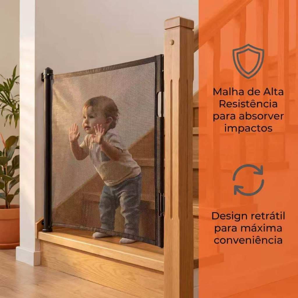 Portão Retrátil Autoadesivo p/ Crianças e Pets | 3 Comprimentos | Preto, Branco, Cinza | PVC Respirável | Fácil Instalaç