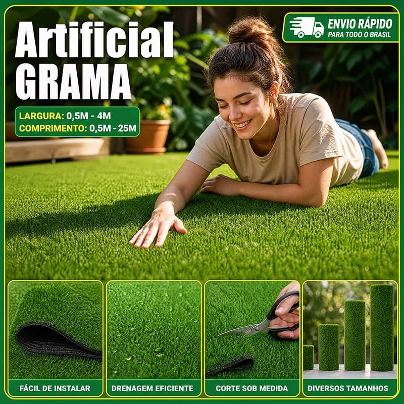 Grama Sintética 1m x 0,5m x 3cm — Transforme seu Cantinho com Verde que Dispensa Cuidados