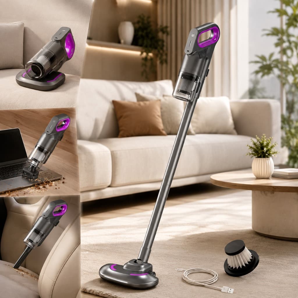 Aspirador de Pó Sem Fio T&Z TZ-141 2 em 1 Vertical Portátil Carregamento USB (Bivolt) para Casa e Carro