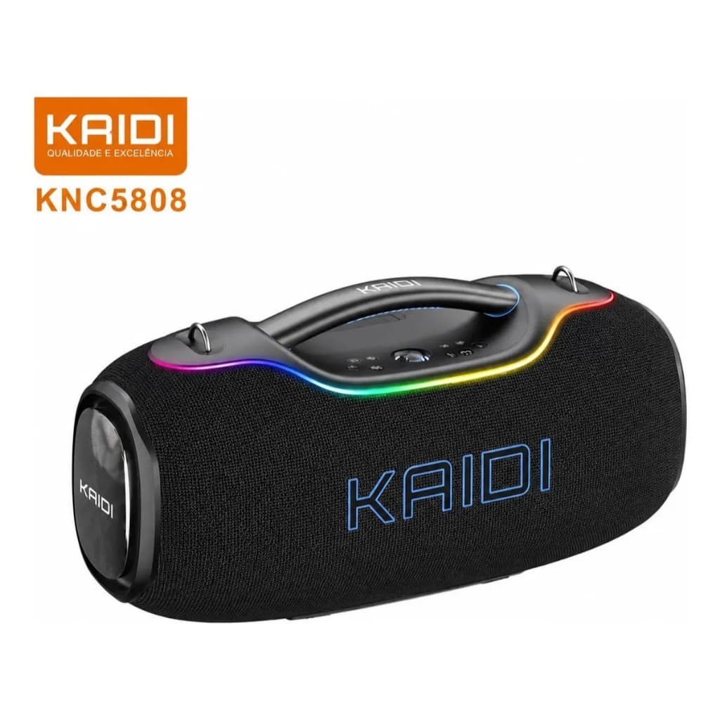Caixa de Som Bluetooth Portátil 650W Potente Kaidi KNC5808 Preto Som Alto Graves Reforçados Sem Fio