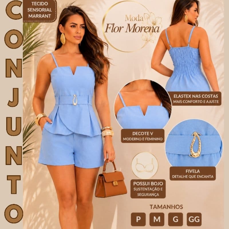 Conjunto Marrant  Sensorial Blusa c/Elastex nas Costas Short Siper na Frente