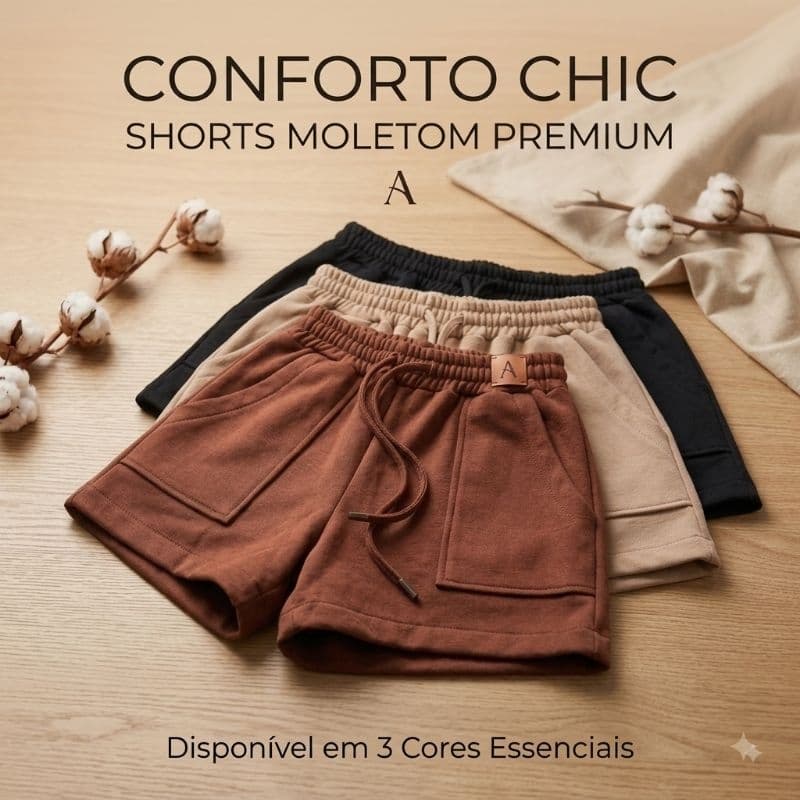 kit 3 Short Feminino Moletom Premium  Conforto Chic