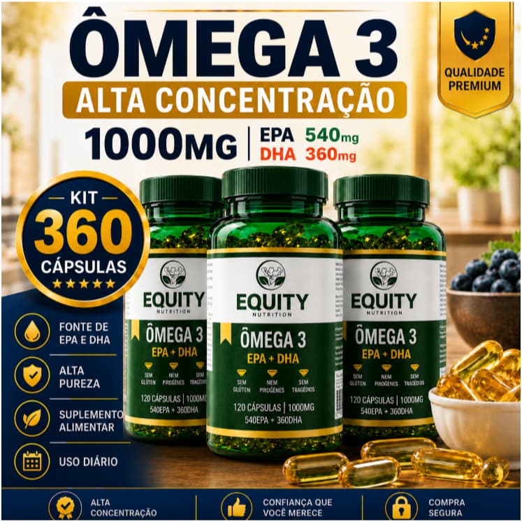Omega 3 1000mg 360 Cápsulas EPA DHA Alta Concentração Softgel Equity Nutrition