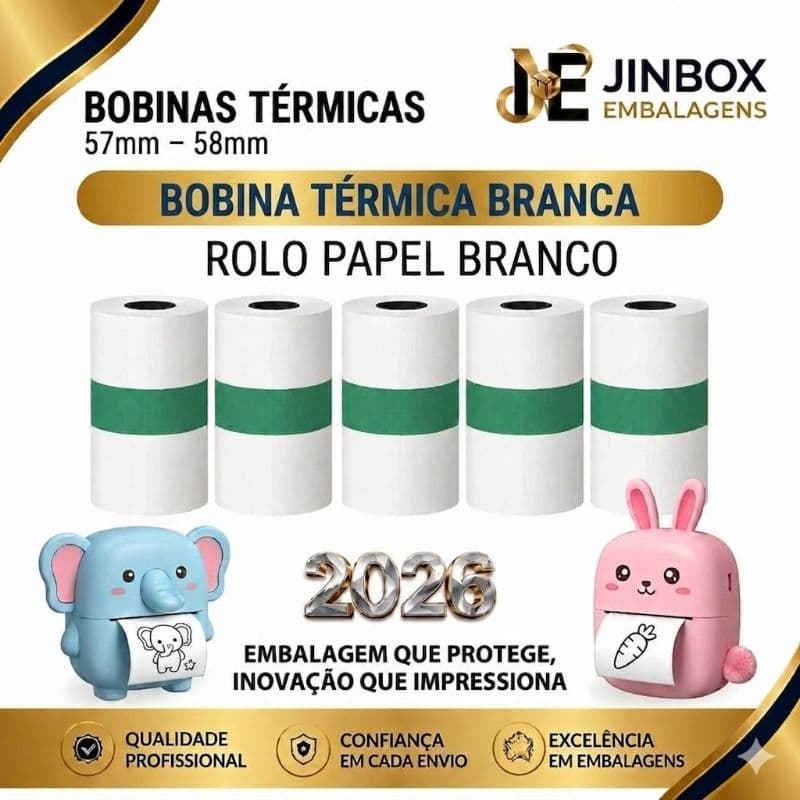 Rolo De Papel Térmico branco 57mm-58mm Refil Serve Para Mini Impressora Infantil Portátil Câmera infantil e Maquininha