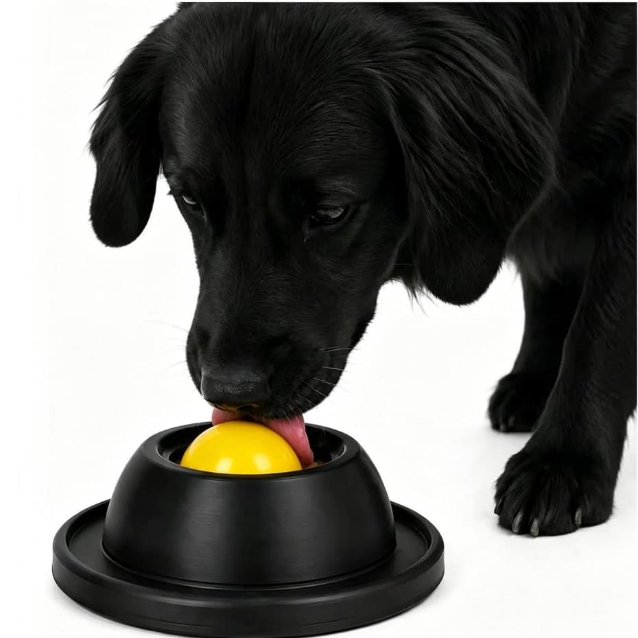 Brinquedo Interativo para Cães Bola Giratória Anti Ansiedade Dispenser Petisco Lambedor Comedouro Lento Pet Preto