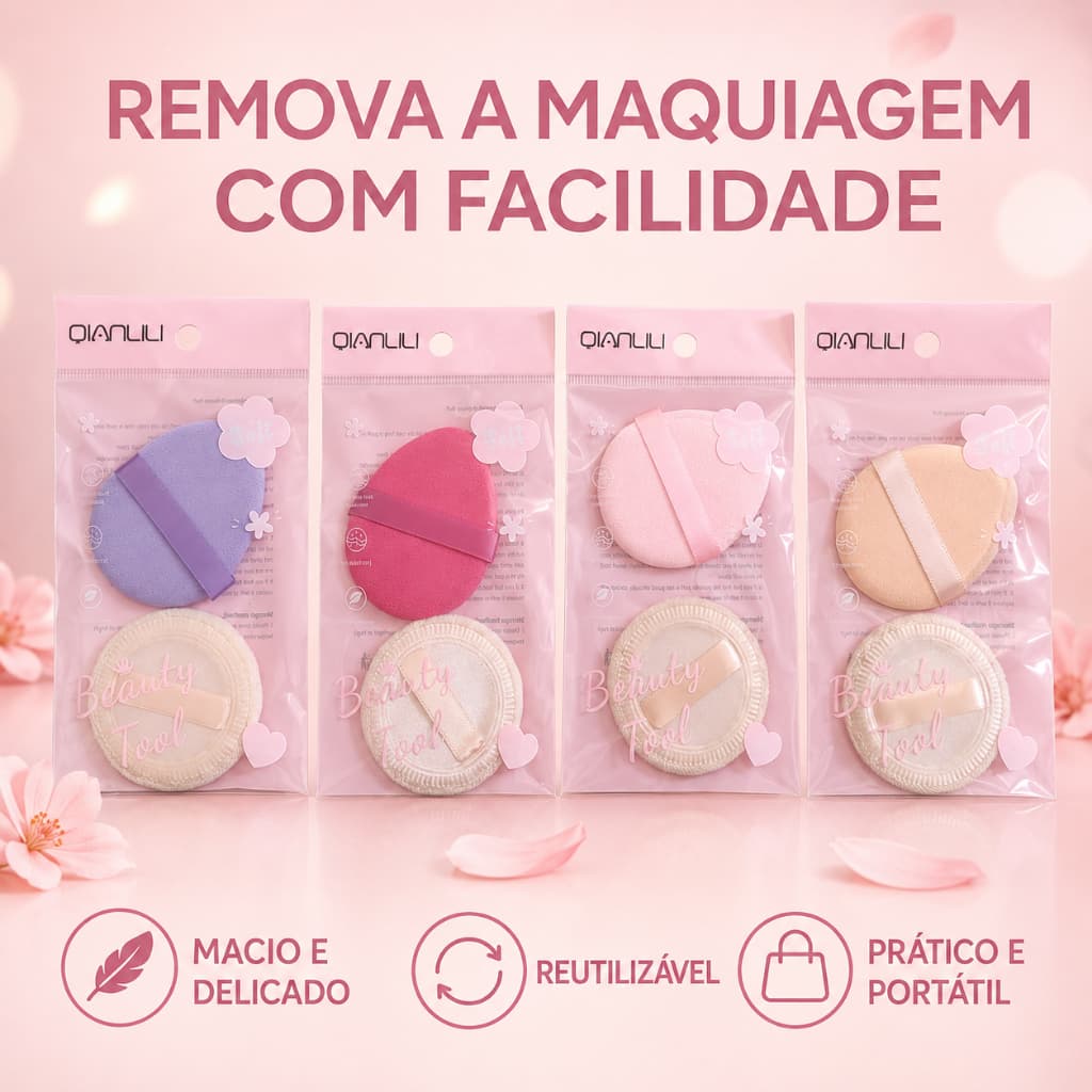 Kit com 2 Esponjas para Maquiagem Facial – Aplicadores de Pó com Alça, Macios e Portáteis