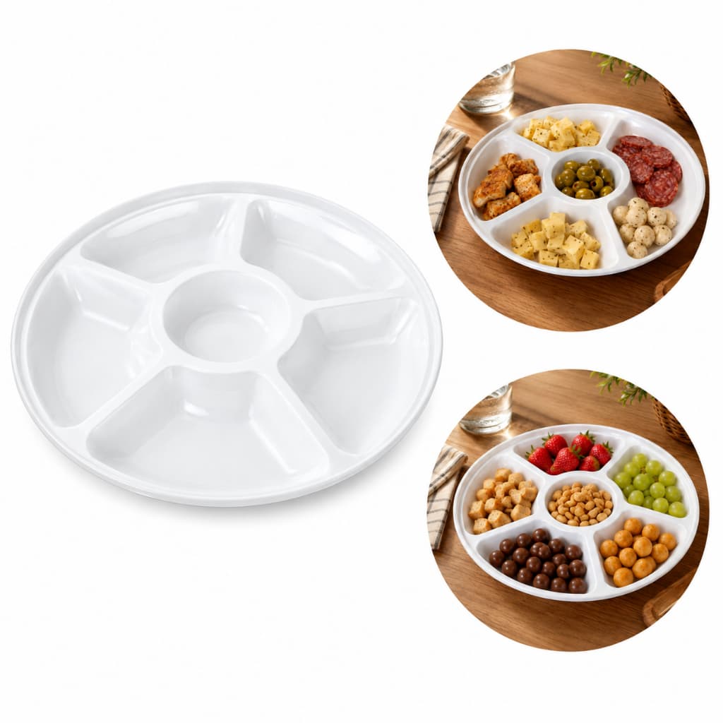 Petisqueira Redonda 5 Divisórias Multiuso 31 Cm Resistente Petisqueira Frios Fundue