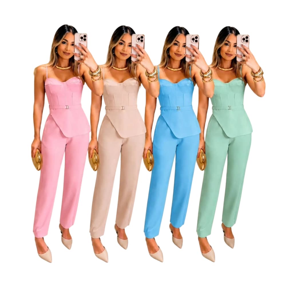 Conjunto Feminino Sensorial Calça e Blusa de Alça com Bolsos Funcionais Moda Feminina Tendência