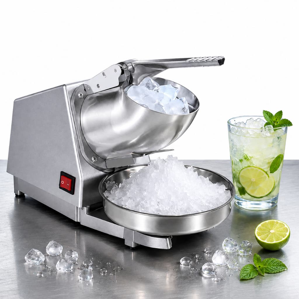 Raspador Triturador de Gelo Elétrico 110V em Aço Inox para Raspadinha e Drinks