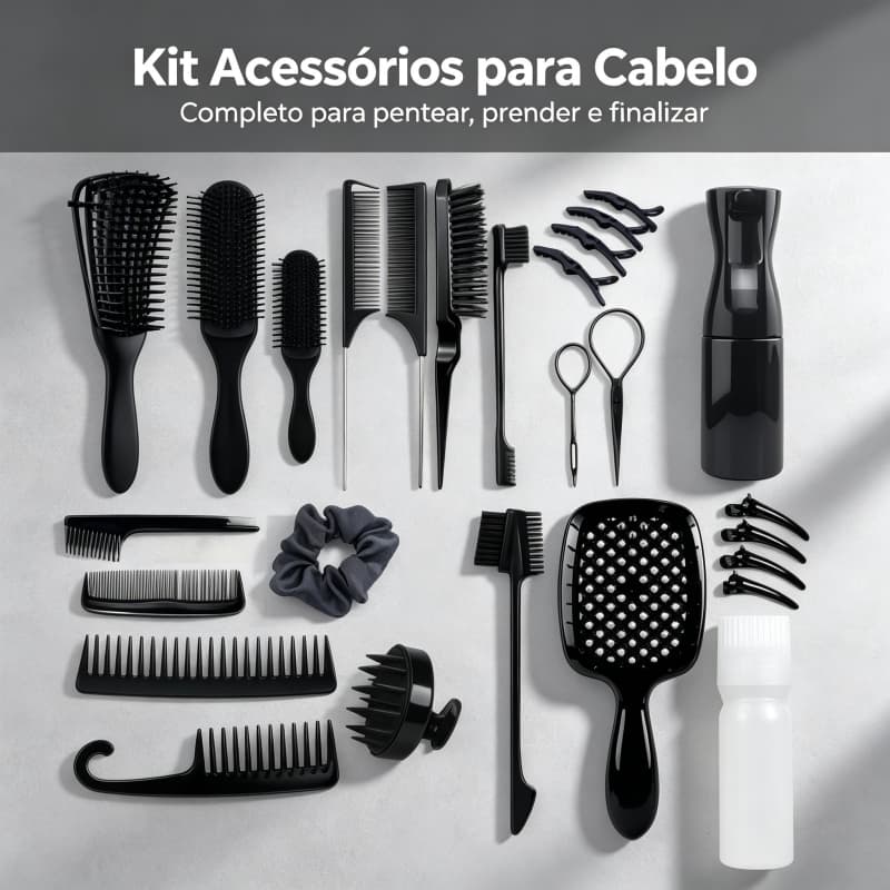 Kit Acessórios para Cabelo Completo Pentes Escovas Presilhas Garrafa Spray Estilo Profissional