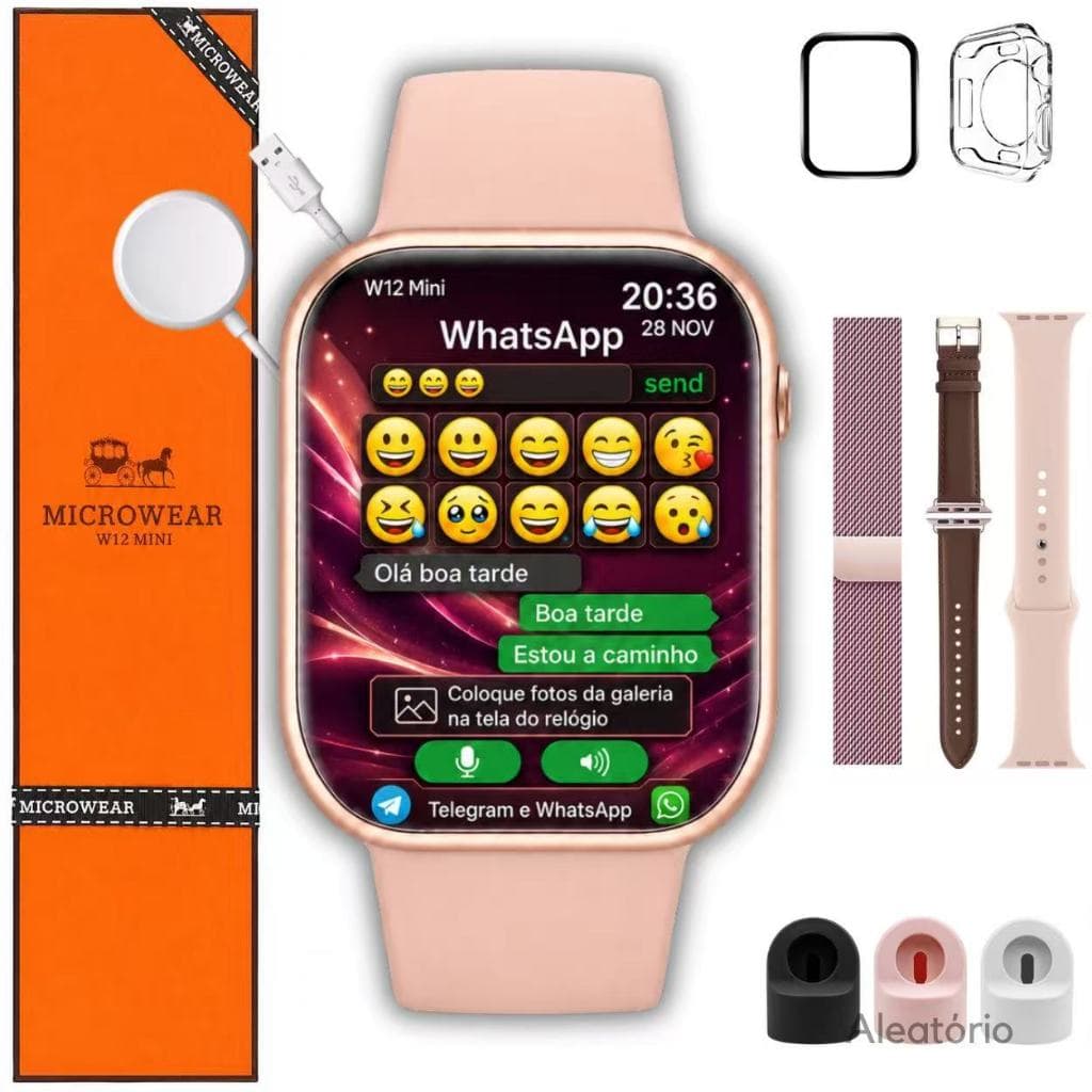 Microwear Serie 12  W12 Mini 42mm Tela Amoled Relógio Smartwatch Responde Whatsapp Telegram + Brinde