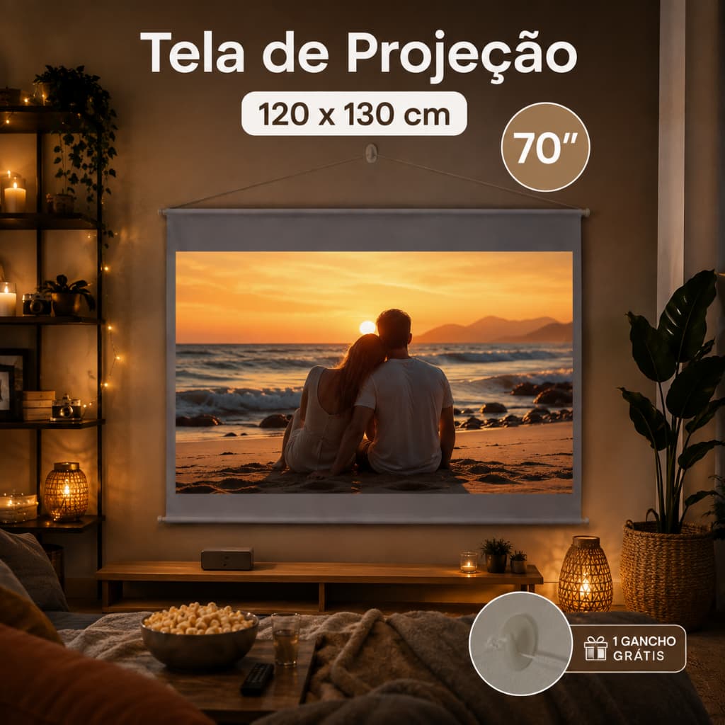 Tela Para Projetor 70 Polegadas 120x130cm Com Corda E Gancho