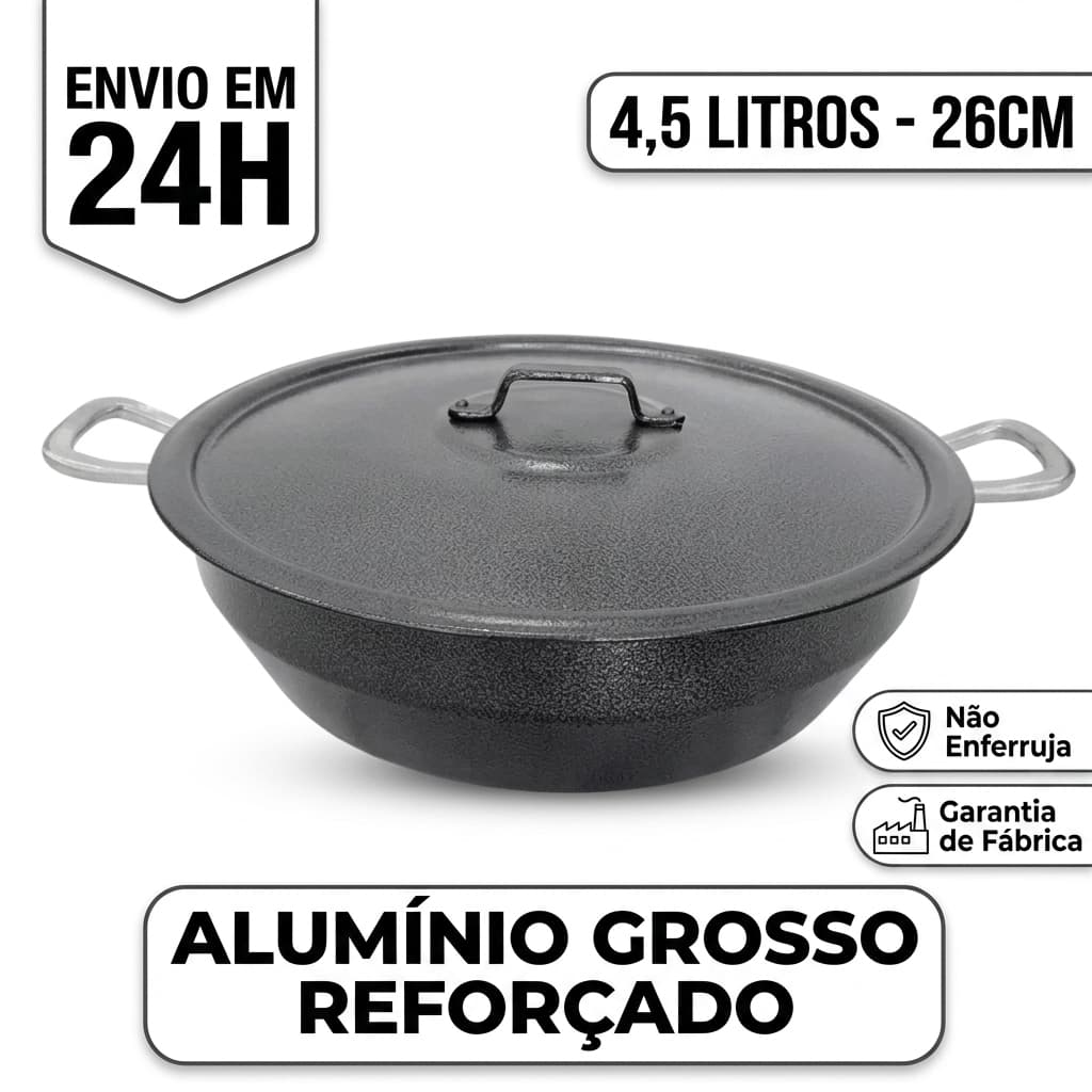 Panela Tacho Caçarola 26cm 4,5 Litros Com Tampa Alumínio Grosso Reforçado Craqueado Rosa Polido