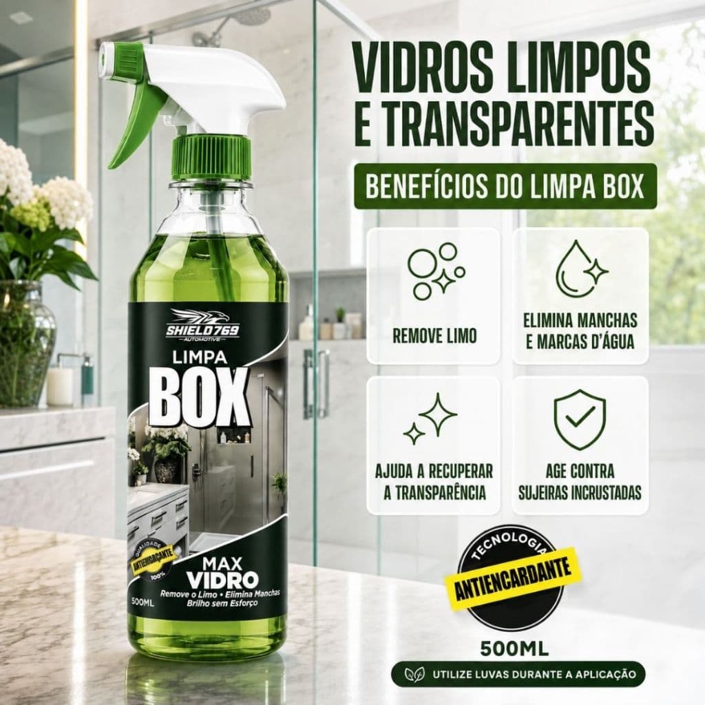 Limpa Vidro Espelho e Box Banheiro Blindex Vidroclean Brilho Mil 500ml | Gordura, Mancha e Calcário
