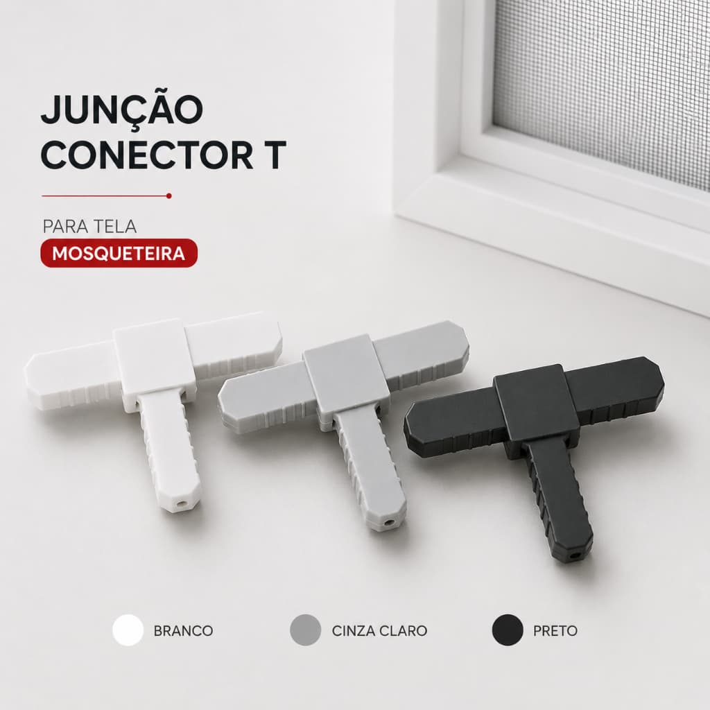 Conector T Junção T de Nylon para Perfil de Alumínio Tela Mosquiteira Branco Preto Cinza