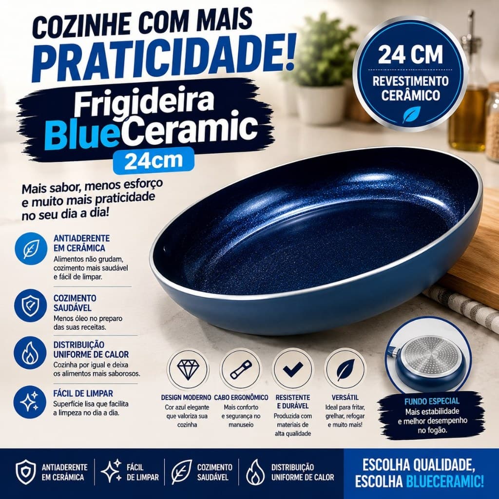 Frigideira BlueCeramic 24cm Azul antiaderente