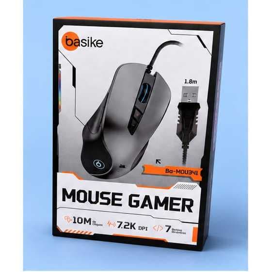 Mouse Gamer USB Basike BA-M0341 7.200 DPI 10M Cliques 1,8m – Mouse Gamer com Fio