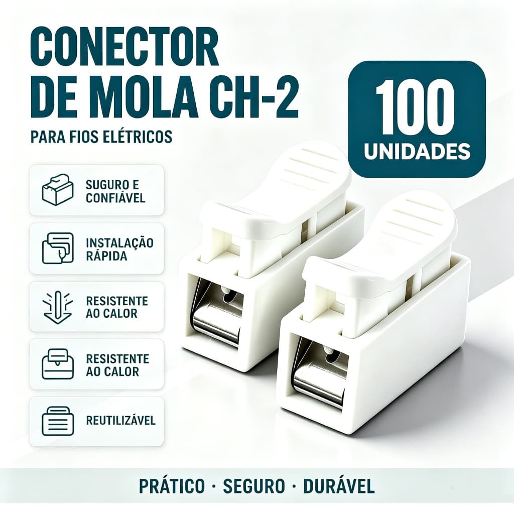 Kit 100 Conectores Rápidos para Fios Elétricos Resistentes e Fáceis de Instalar Antichamas Sem Parafusos S2