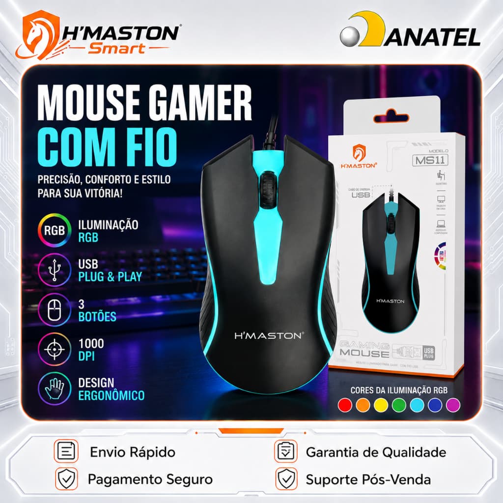 H'Maston MS11 Mouse Com Fio Para Notebook Mause Mouse Gamer Com Fio Mouse Ergonomico Mouse Barato Mouse Usb
